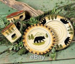 16-pc Set Lodge Cabin Country Rustic Black Bear Dinner Salad Plate Bowl Cup Mug