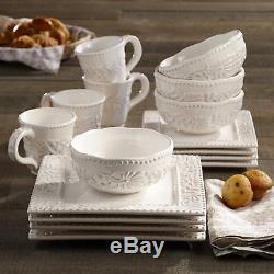16pc Square Dinner Set Dining Bowls Plates Dishes Mug White Dolomite Dinnerware