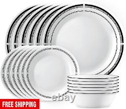 18-Piece round Dinnerware Set, Service for 6, Lightweight round Plates and Bowls
