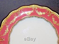 1890 Antique SET/12 Royal CROWN DERBY Dinner Plates PINK RAISED GOLD Encrusted