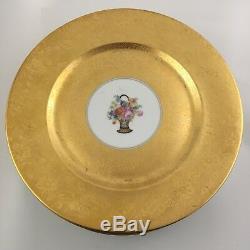 1920s Heinrich & Co SET 8 Dinner Plate Gold Encrusted Floral Center