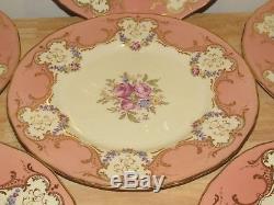 1940 Set 6 Royal Worcester Bone China Dinner Plates Pink Floral Vintage Gold Lot