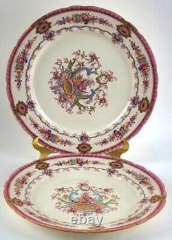 1950's Royal Cauldon Souvenir (Pink Rim) 10.5 Dinner Plate Set, Made in England