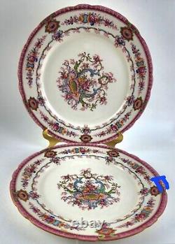 1950's Royal Cauldon Souvenir (Pink Rim) 10.5 Dinner Plate Set, Made in England