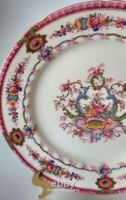 1950's Royal Cauldon Souvenir (Pink Rim) 10.5 Dinner Plate Set, Made in England