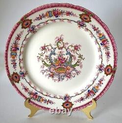 1950's Royal Cauldon Souvenir (Pink Rim) 10.5 Dinner Plate Set, Made in England