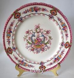 1950's Royal Cauldon Souvenir (Pink Rim) 10.5 Dinner Plate Set, Made in England