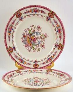 1950's Royal Cauldon Souvenir (Pink Rim) 10.5 Dinner Plate Set, Made in England