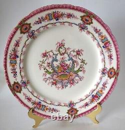 1950's Royal Cauldon Souvenir (Pink Rim) 10.5 Dinner Plate Set, Made in England