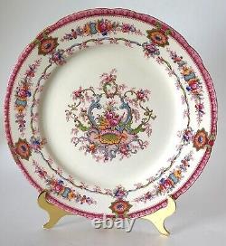 1950's Royal Cauldon Souvenir (Pink Rim) 10.5 Dinner Plate Set, Made in England