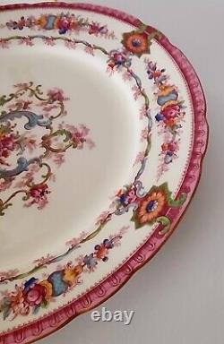 1950's Royal Cauldon Souvenir (Pink Rim) 10.5 Dinner Plate Set, Made in England