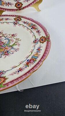 1950's Royal Cauldon Souvenir (Pink Rim) 10.5 Dinner Plate Set, Made in England