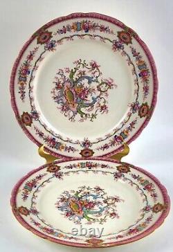 1950's Royal Cauldon Souvenir (Pink Rim) 10.5 Dinner Plate Set, Made in England