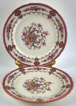 1950's Royal Cauldon Souvenir (Pink Rim) 10.5 Dinner Plate Set, Made in England