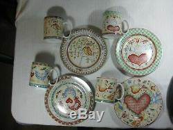 222 Fifth 12 Days of Christmas 8 Plates and Matching Mugs Complete Set 24 pcs