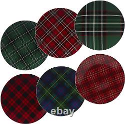 22925SET6 Christmas Plaid 10.75 Dinner Plate, Set of 6 Assorted Designs, One Si
