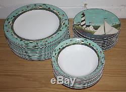 24 Piece Dish Set of Warren Kimble Coastal Breeze By Sakura NY, Dinner Plate