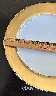 24k Gold Rim Porcelain Dinner Plates Chargers White Band Contemporary Pair Set