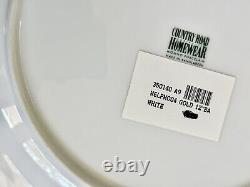 24k Gold Rim Porcelain Dinner Plates Chargers White Band Contemporary Pair Set