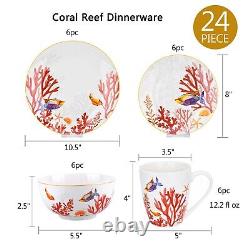 24pc Bone China Dinner Service Set Porcelain Dinnerware Coral Reef Beach House