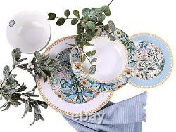 24pc Bone China Dinner Service Set Porcelain Dinnerware MORRIS GARDEN Turquoise