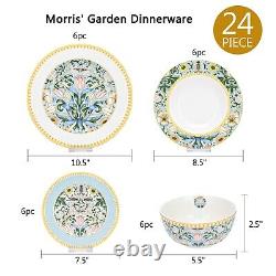 24pc Bone China Dinner Service Set Porcelain Dinnerware MORRIS GARDEN Turquoise