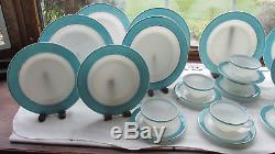 26 PCS PYREX USA TURQUOISE BLUE GOLD DINNER SET PLATES CUPS SAUCERS 1950s