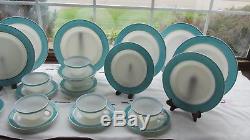 26 PCS PYREX USA TURQUOISE BLUE GOLD DINNER SET PLATES CUPS SAUCERS 1950s