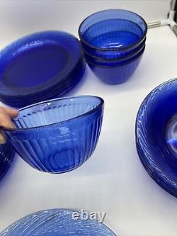 28 Pyrex Cobalt Blue Glass Dinnerware Set Dinner, Salad, Bowls Sculptured Blue