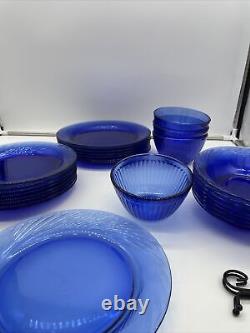 28 Pyrex Cobalt Blue Glass Dinnerware Set Dinner, Salad, Bowls Sculptured Blue