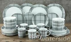 30 Piece Crockery Dinner Plates Bowls Mugs Dinnerware Tableware Dinning Set Grey
