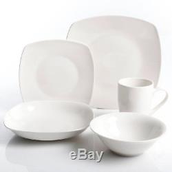 30-Piece Porcelain Dinnerware Set White Square Dinner Plates Dish Service 6 Pers