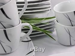 30pc Dinner Set Porcelain Stoneware Square Dinnerware Cups Saucer Plates Kitchen