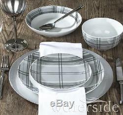 30pc Grey Tartan Dinner Set Christmas Gift Crockery Xmas Dining Plates Bowls Mug