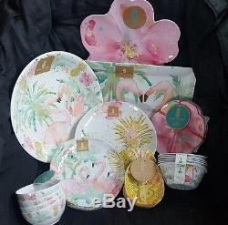 31 pc Outdoor Collections Melamine Pineapple Flamingo Floral Dinner Serving Set