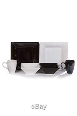 32-Piece Black & White Square Plate Stoneware Dinner Set