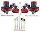 32 Piece Dinnerware Set Stoneware Dishes Dinner Plates With 45 Pc Flatware Set Red