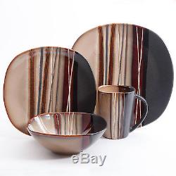 32 Piece Square Dinnerware Set Dishes Dinner Stoneware Plates Kitchen China Mugs