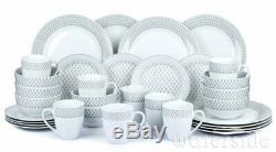 32pc White Grey Decal Dinner Set Crockery Plates Bowls Mugs Dining Service for 8