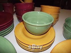 34pc 12ppl Dinner Plate SET & Cereal Bowls Corsica Tabletops RED YELLOW GREEN