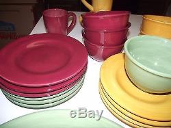 34pc 12ppl Dinner Plate SET & Cereal Bowls Corsica Tabletops RED YELLOW GREEN