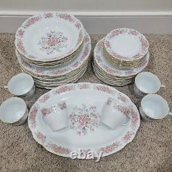 35 pcs Remington Fine China by Red Sea Pink Flowers Gold Trim Dinner Set