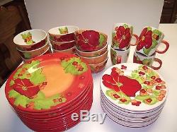36pc Dinner & Salad Plates DEEP CEREAL Bowl MUGS SET POPPIES Laurie Gates Dishes