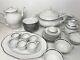38 Piece Vintage Walbrzych Made In Poland Dish Set With Tea Kettle Silver Trim