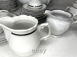 38 Piece Vintage Walbrzych Made in Poland Dish Set with Tea Kettle Silver Trim