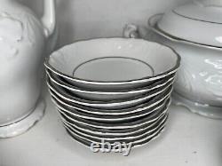 38 Piece Vintage Walbrzych Made in Poland Dish Set with Tea Kettle Silver Trim