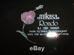 (4) 5 Piece Place Setting Mikasa Rondo Tango Black withPurple Flower 1980s