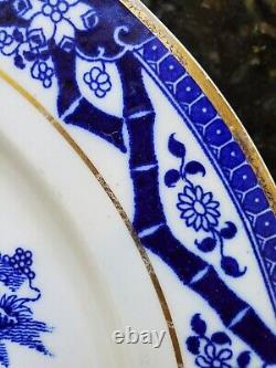 4 Antique Grainger Worcester Blue Willow w Gold Gilt Dinner Plates Superb