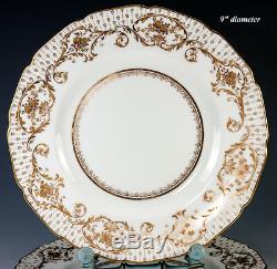 4 Opulent Antique Royal Doulton Raised Gold Enamel & Cobalt Dinner Plate Set