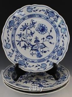 4 Pc Vintage Signed Meissen Blue Onion German Porcelain 10 Dinner Plate Set